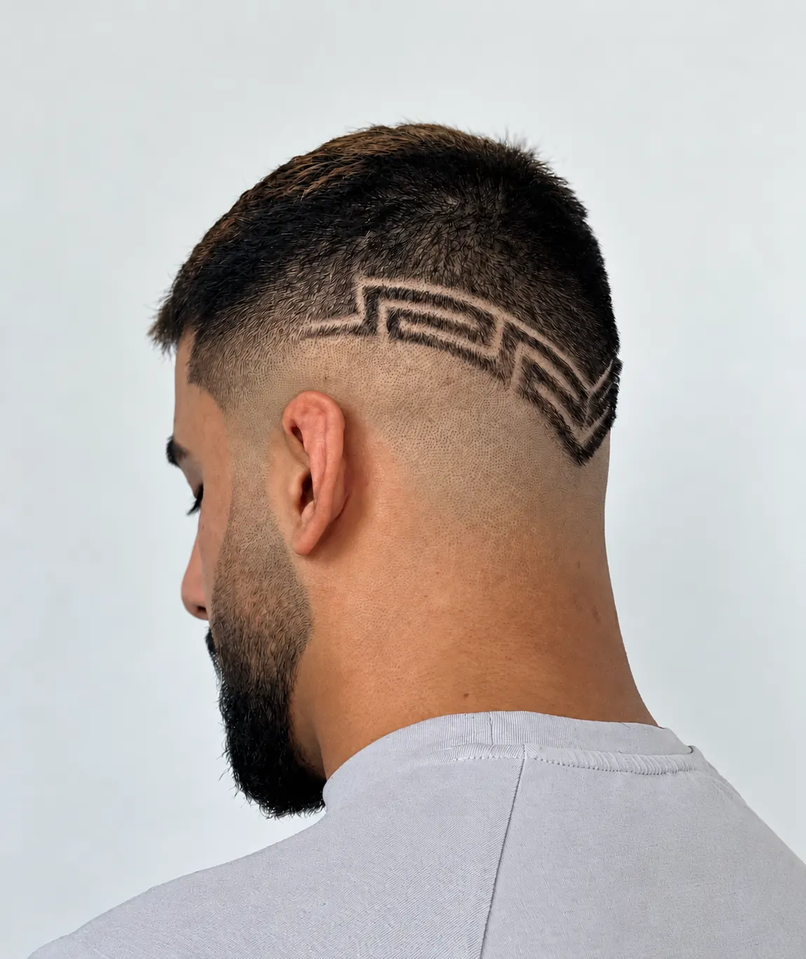 Close-up of a fade with shaved-line detail